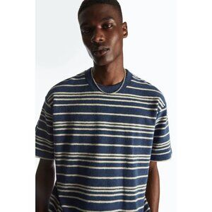 COS Tee Oversized Towelling T-Shirt Striped Blue Sz Small Cotton Terry Cotton